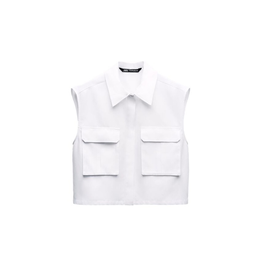 ZARA PATCH POCKET CROPPED SHIRT